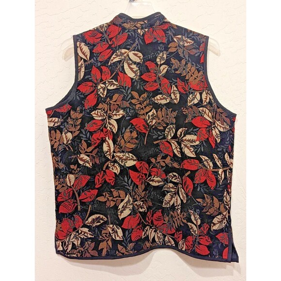 Coldwater Creek Women’s Fall Floral Corduroy Vest Size XL Button Front Black Red - Picture 2 of 6